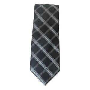 MICHAEL KORS Black Silver Gray Barcelona Grid Silk Slim Tie